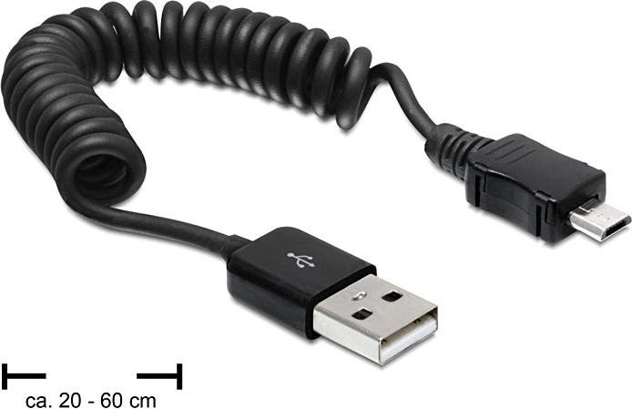 Delock USB-Kabel 4-/ 5-polig Micro-USB, 60cm, aufgespult, Schwarz (83162)