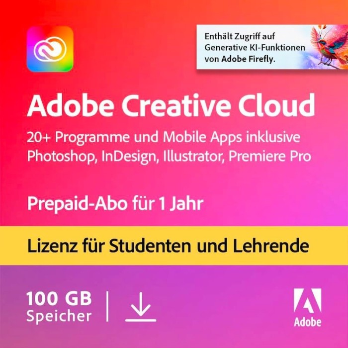 Adobe Creative Cloud, 1 Jahr Abo, 1 User, EDU, ESD (multilingual) (PC/MAC)