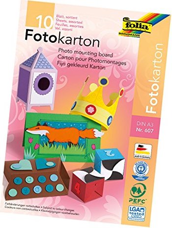 Folia Fotokartonblock farbig sortiert Fotokartonblock, A3, 300g/m², 10 Blatt