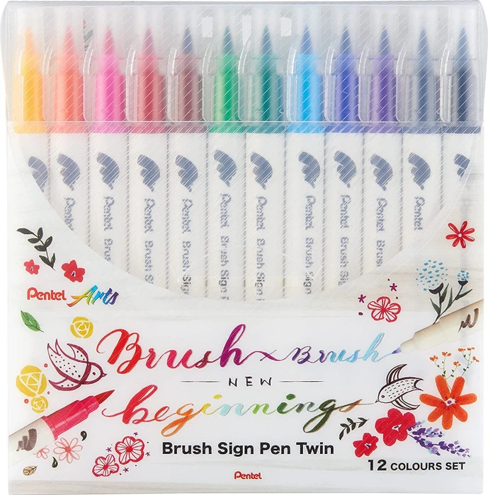 Pentel Brush Sign Pen Twin Tip Black - 10 Pack Of Dual Brush Pens For Hand Lettering & Illustration - View #2
