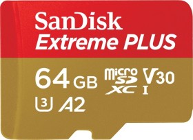 SanDisk Extreme PLUS R170/W90 microSDXC 64GB Kit, UHS-I U3, A2, Class 10