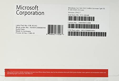 Microsoft Windows Server 2022 64Bit Standard OEM/DSP/SB, 24 Cores (niemiecki) (PC)