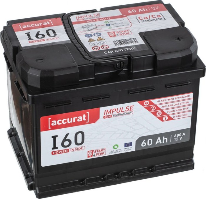 Accurat Impulse I60 Batterie Voiture 12V 60Ah 680A AGM Start-Stop