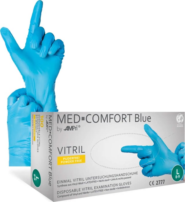 Ampri Med Comfort Blue Vitril Einweghandschuhe Classic XL, 100 Stück
