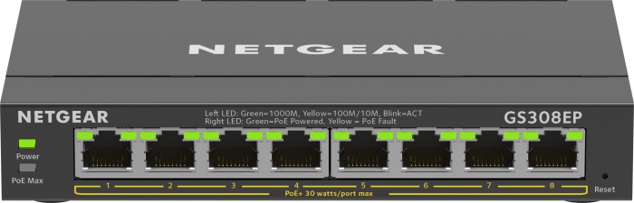Netgear SOHO GS300 Desktop Gigabit Smart switch, 8x RJ-45, 62W PoE+