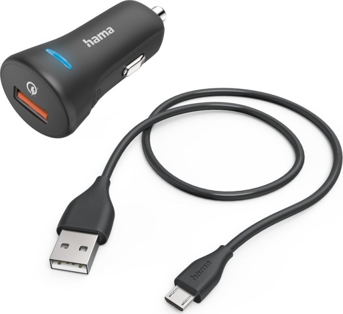 Hama Auto-Schnellladegerät mit Ladekabel Micro-USB QC 19.5W 1.5m schwarz