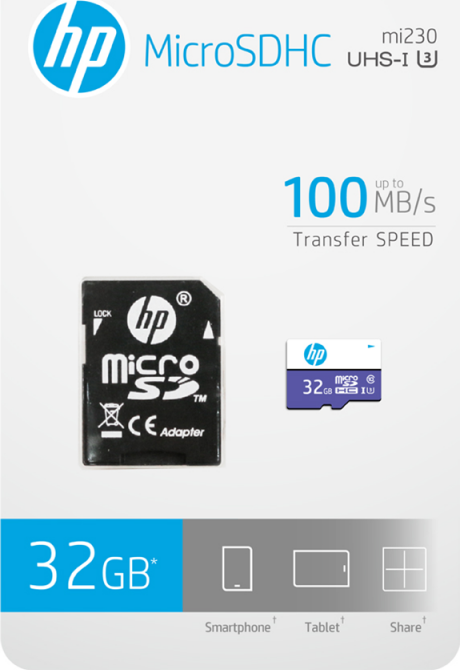 PNY HP mx330 R100 microSDHC 32GB Kit, UHS-I U3, Class 10