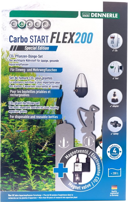 Dennerle Carbo START FLEX200 Set Special Edition, Präzisions-Druckminderer für Einweg und Mehrweg CO2 Druckflaschen, mit Magnetventil