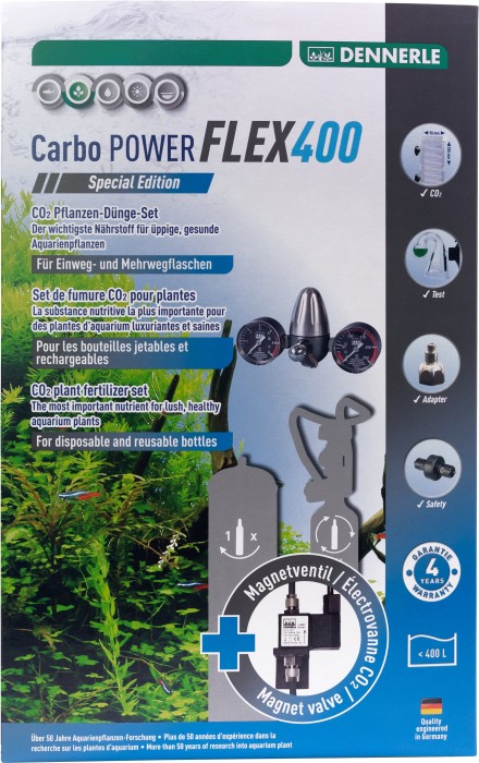Dennerle Carbo POWER FLEX400 Set Special Edition, Präzisions-Druckminderer für Einweg und Mehrweg CO2 Druckflaschen, mit 2x Manometer, mit Magnetventil