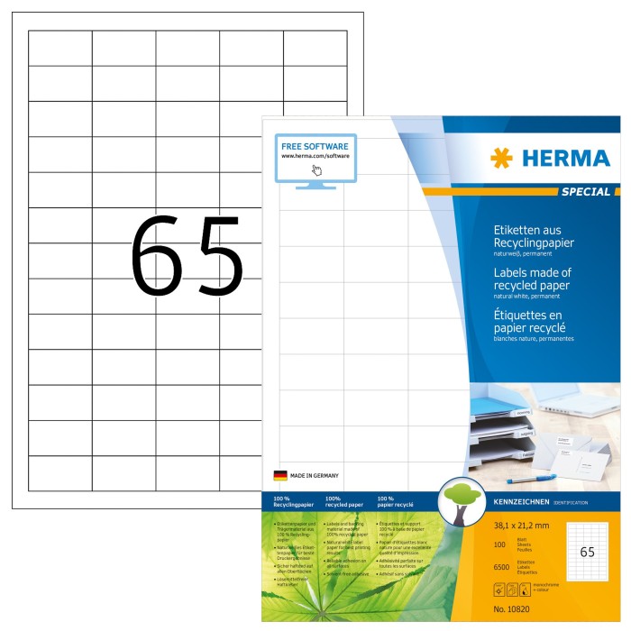 HERMA Etikett-ILK 38.1×21.2mm weiß matt Recycling Packung 5200 Etiketten Etiketten/Beschriftungsbänder (10725)