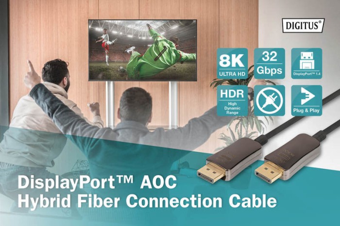Digitus AOC Hybrid Fiber Optic Cable DisplayPort 1.4 Kabel schwarz, 15m