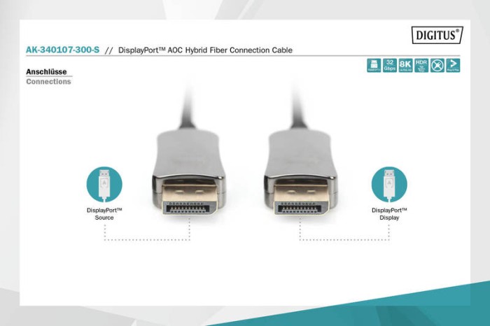 Digitus AOC Hybrid Fiber Optic Cable DisplayPort 1.4 Kabel schwarz, 15m