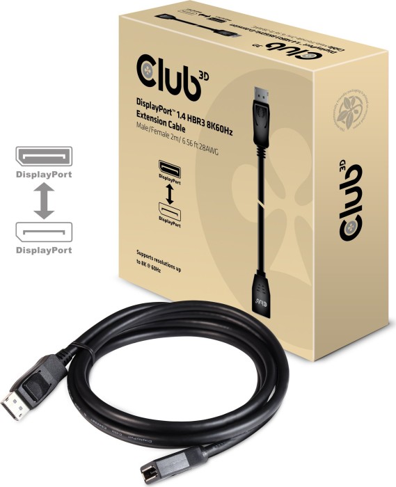Club 3D DisplayPort 1.4 kabel przedłużający HBR3 8K60Hz czarny, 2m