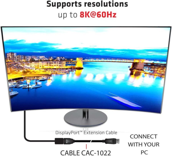 Club 3D DisplayPort 1.4 kabel przedłużający HBR3 8K60Hz czarny, 2m