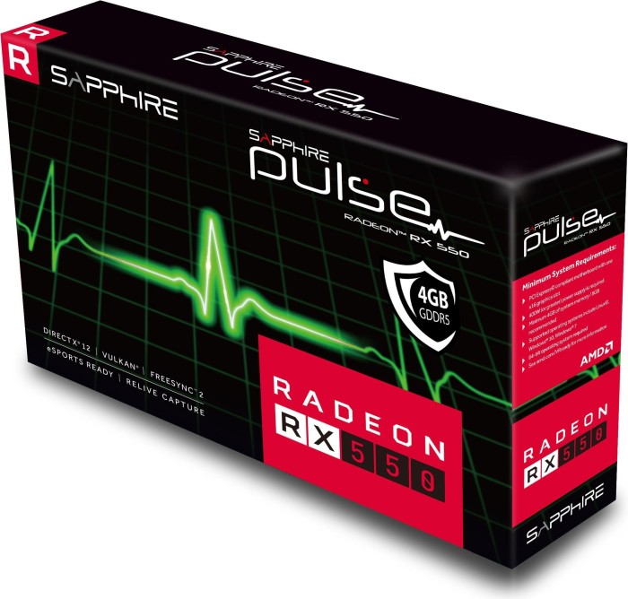 Sapphire Pulse Radeon RX 550 4G G5 [Lexa PRO], 4GB GDDR5, DVI, HDMI, DP, lite retail