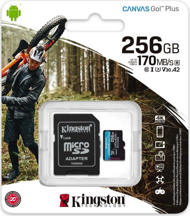 Kingston Canvas Go! Plus R170/W90 microSDXC 256GB Kit, UHS-I U3, A2, Class 10