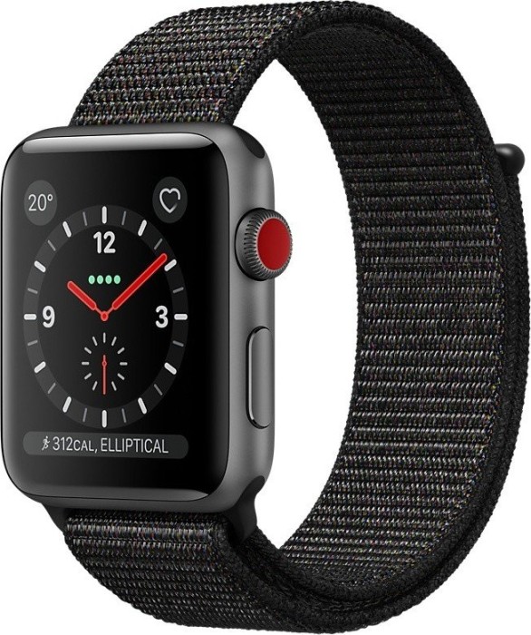 Apple Watch Series 3 (GPS + Cellular) Aluminium 38mm grau mit Sport Loop schwarz