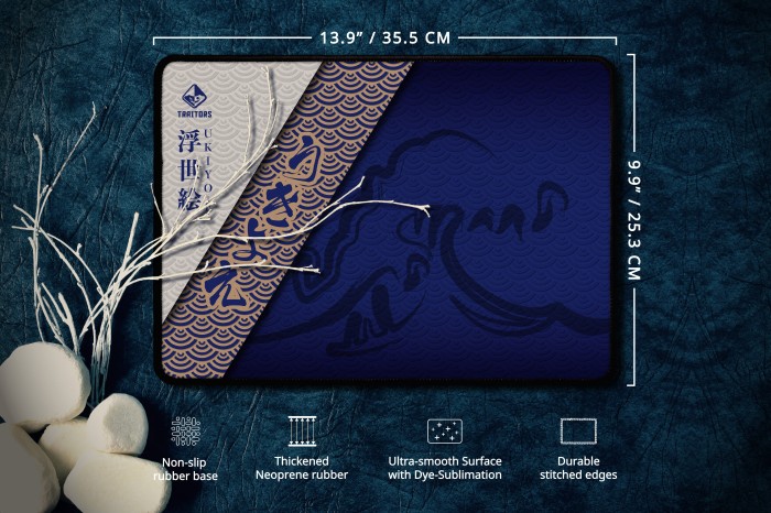 Traitors UKIYO-E Speed Mouse pad, 355x255mm, traditionell japanisches motyw niebieski/złoty/biały/czarny