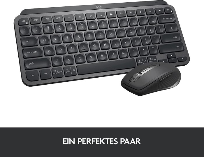 Logitech MX Keys Mini Graphite, schwarz, LEDs weiß, Logi Bolt, USB/Bluetooth, DE