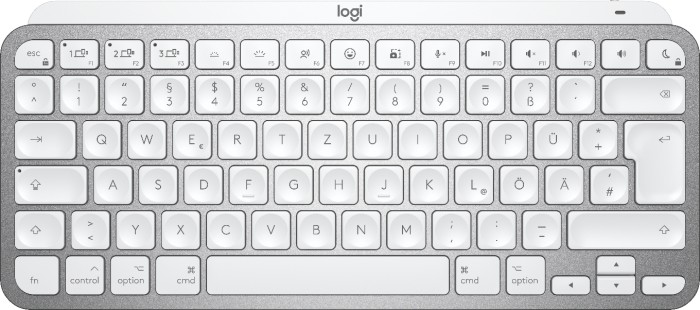 Logitech MX Keys Mini for Mac Pale Gray, weiß/grau, LEDs weiß, Logi Bolt, USB/Bluetooth, DE