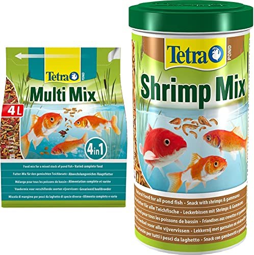 Tetra Pond Multi Mix – Fischfutter für verschiedene Teichfische mit vier  Futtersorten (Flockenfutter, Futtersticks, Gammarus, Wafer), 4 L Beutel :  : Garten