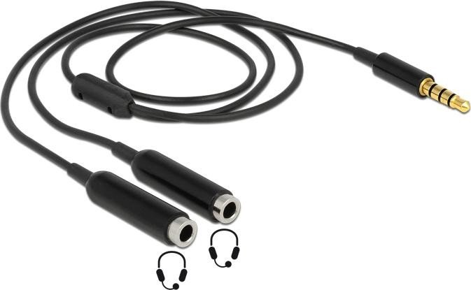 DeLOCK Audio Slippter 4-Pin Klinken Adapter, 3.5mm Stecker auf 2x 3.5mm Buchse, 25cm, schwarz