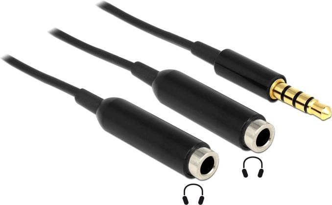 DeLOCK Audio Slippter 4-Pin Klinken Adapter, 3.5mm Stecker auf 2x 3.5mm Buchse, 25cm, schwarz