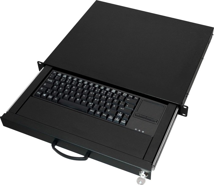 aixcase Tastaturschublade 1U z klawiatura + touchpad do rack 19", czarny, USB/PS2, DE