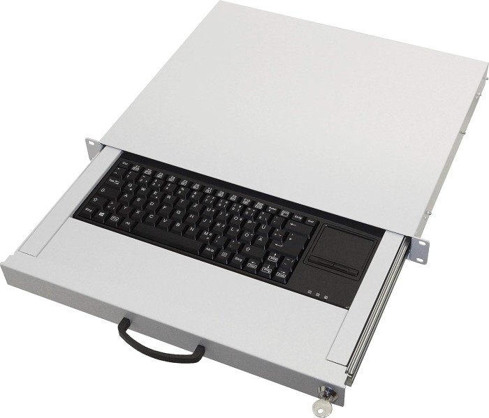 aixcase Tastaturschublade 1U z klawiatura + touchpad do rack 19", beżowy/czarny, USB/PS2, DE
