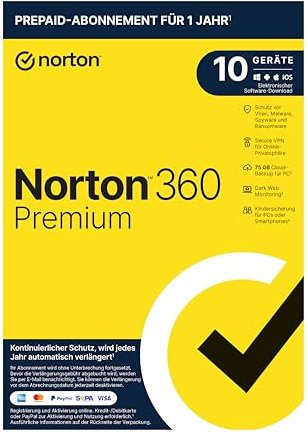 NortonLifeLock Norton 360 Premium, 10 User, 1 Jahr, ESD (deutsch) (Multi-Device)