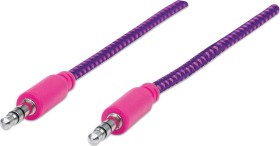 Manhattan Audiokabel mit Stoffummantelung 3.5mm Klinke Kabel 1m rosa/lila