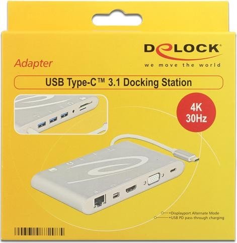 DeLOCK USB Type-C 3.1 stacja dokująca 4K srebrny, USB-C 3.0