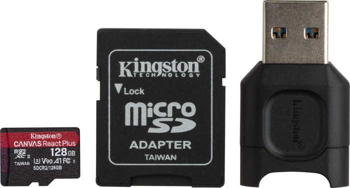 Kingston Canvas React Plus R285/W165 microSDXC 128GB Kit, UHS-II U3, A1, Class 10