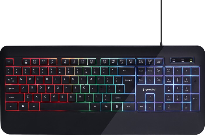 Gembird Slim Rainbow Backlight Multimedia keyboard, czarny, USB, US