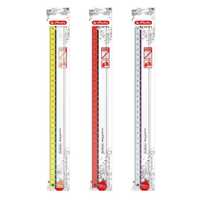 Herlitz my.pen Lineal 30cm, 3 Farbkombinationen (gelb, rot, blau)
