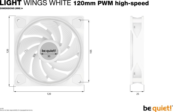 be quiet! Light Wings White PWM High-Speed, sterowanie LED, 120mm, sztuk 3