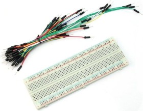 Breadboard, number of pins 830, 4 conductor rails, 165.1x54.6mm + 65 jumper cable (various Manufacturer)