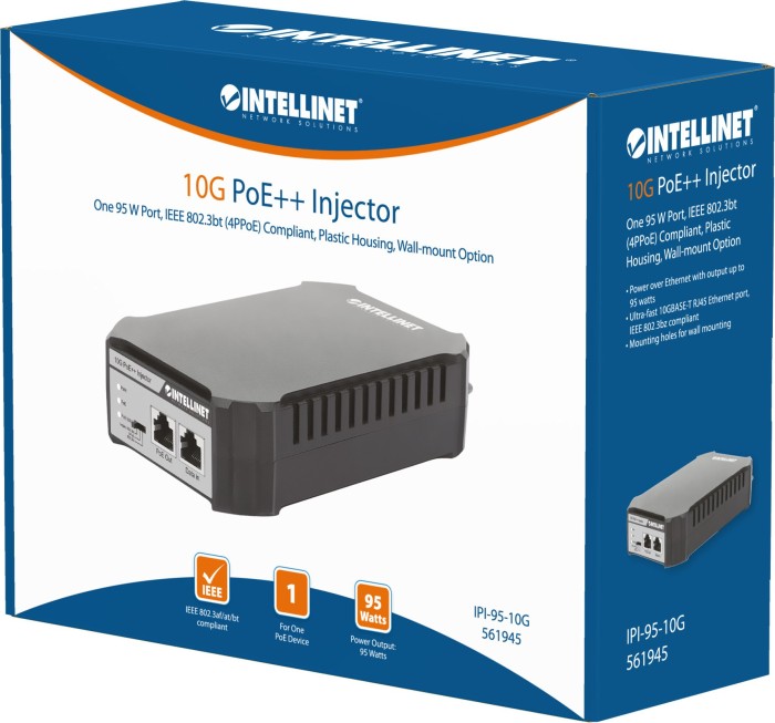 Intellinet Desktop 10G PoE-Injektor, 1x RJ-45, 95W PoE++ (561945