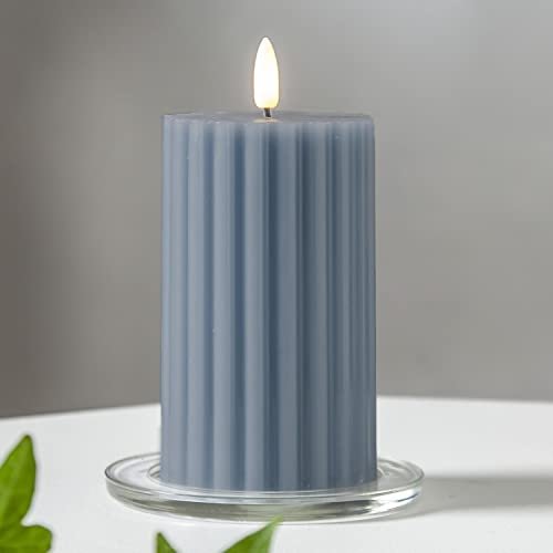 Star Trading Flamme Stripe LED Stumpenkerze blau 15cm 1x warmweiß