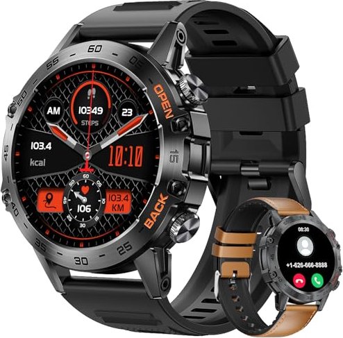 Lige Militär Smartwatch dla mężczyzn 1.39" czarny/brązowy