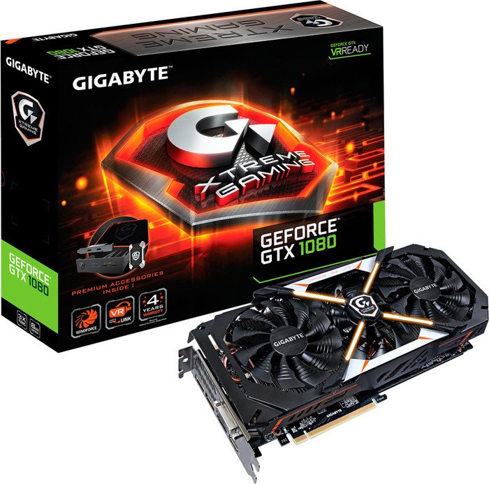 GIGABYTE GeForce GTX 1080 Xtreme Gaming Premium Pack (Rev. 2.0), 8GB GDDR5X, DVI, HDMI, 2x HDMI, 3x DP