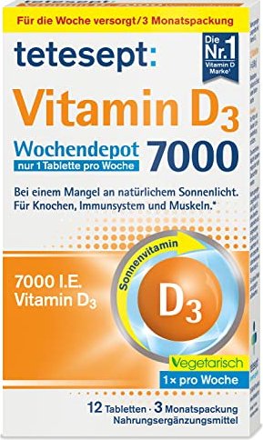 Tetesept Vitamin D3 7000 zapas tygodniowy mini-tabletki, 12 sztuk