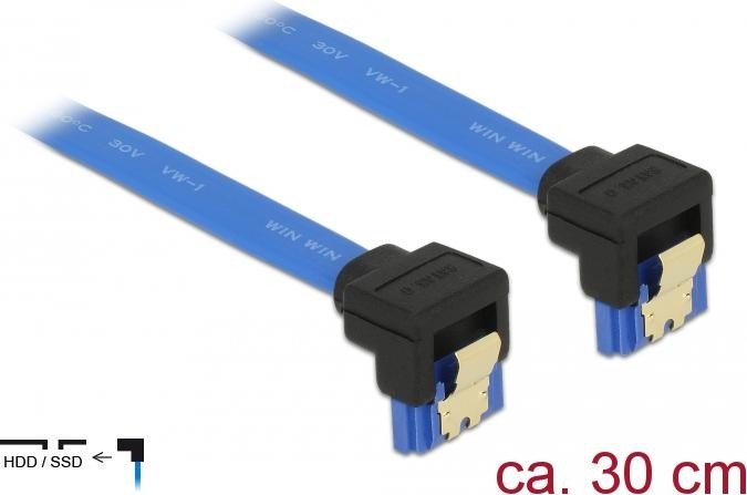 DeLOCK SATA 6Gb/s przewód niebieski 0.3m, łamany/łamany