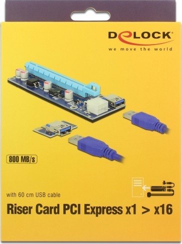 DeLOCK Riser Card PCI Express x1 > x16 with 60cm USB cable