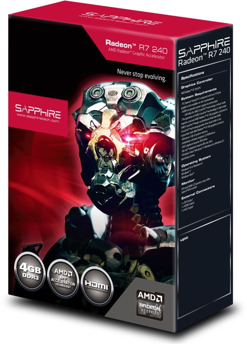 Sapphire Radeon R7 240, 4GB DDR3, VGA, DVI, HDMI, lite retail