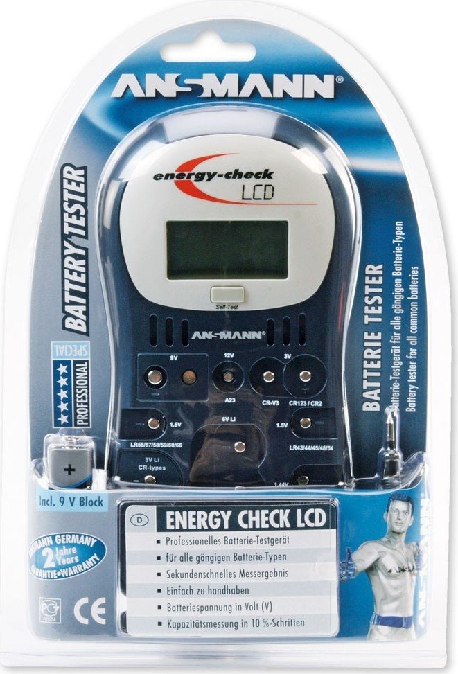 ANSMANN Energy Check LCD Testeur de pile (1 pce) – Testeur de piles  universel avec affichage numérique de la capacité, la tension & la valeur  énergétique réelle – Testeur de batterie et