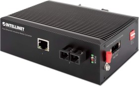 Intellinet Industrial Railmount Media Converter, RJ-45, SC-Duplex SM 20km