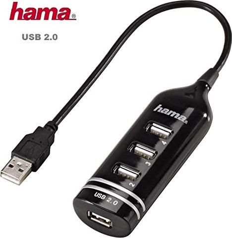 Hama czarny hub USB, 4x USB-A 2.0, USB-A 2.0 [wtyczka]
