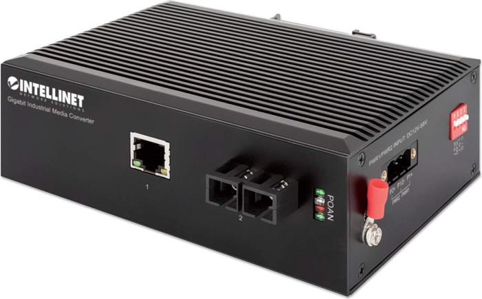 Intellinet Industrial Railmount Gigabit Media Converter, RJ-45, SC-Duplex SM 20km