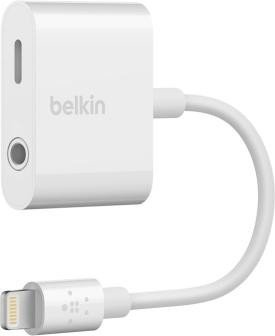 Belkin 3.5 mm Audio + Charge RockStar – Lightning zu Kopfhörer Anschluss / Ladeadapter – Lightning männlich zu 4-poliger Mini-Stecker, Lightning weiblich – weiß